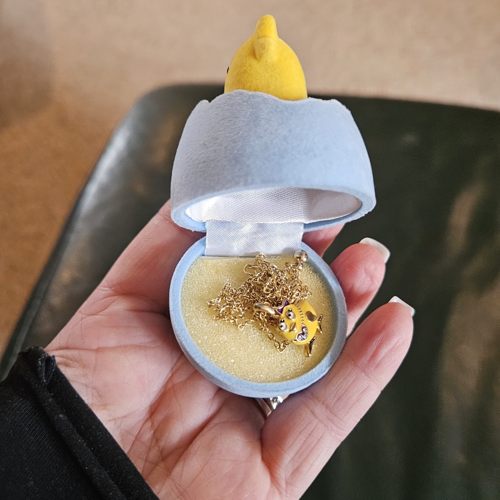 Yellow Chicky Pendant Necklace in Blue Egg Case
